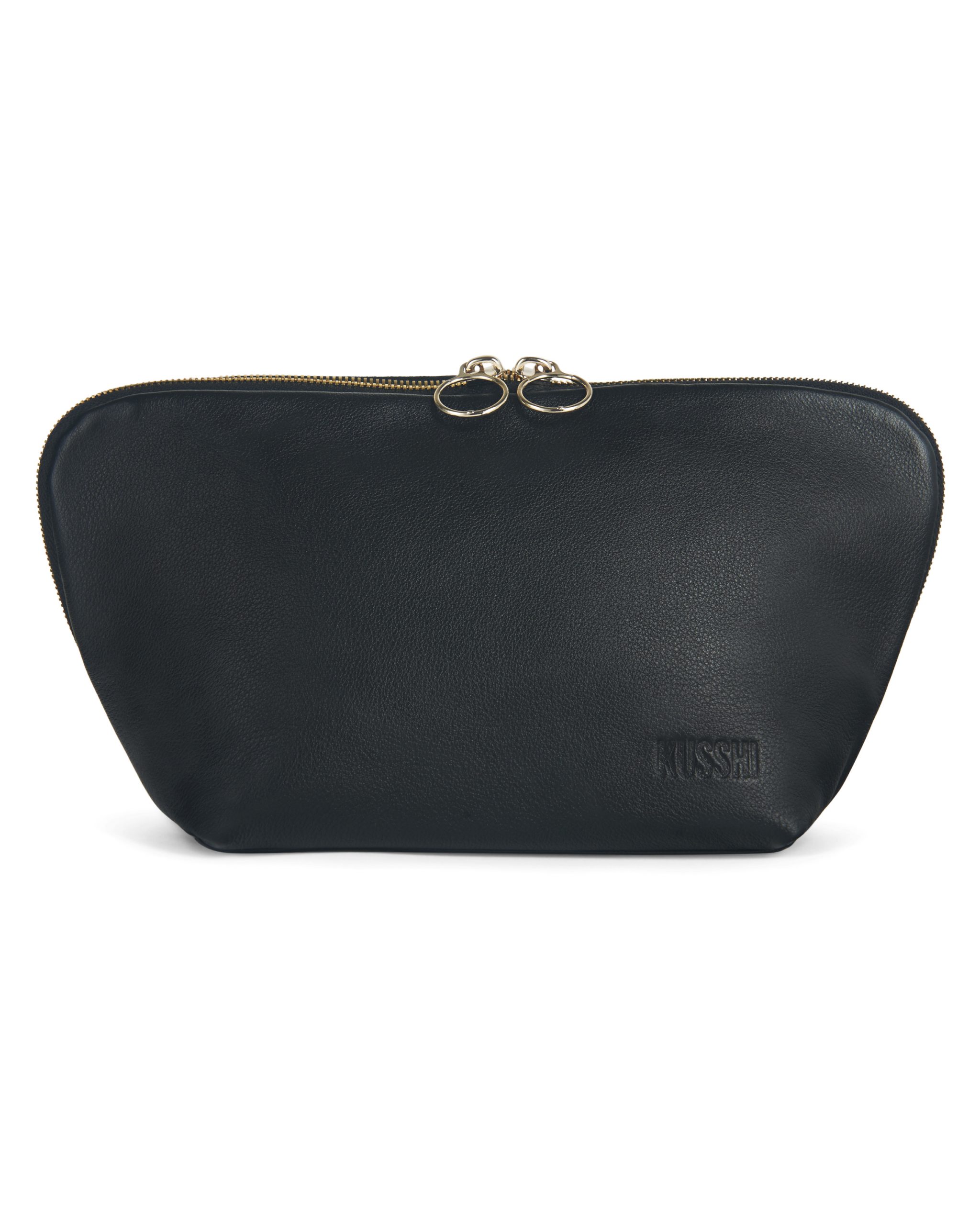 Signature Makeup Bag Luxurious Black Leather with Pink Interior - Holtz Spa